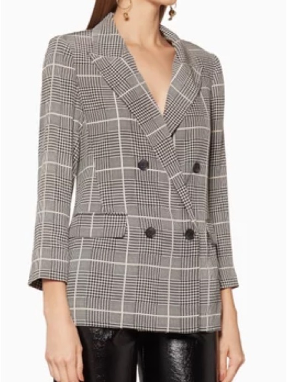 L’AGENCE 100% Silk Plaid Double Breasted Blazer Size 6